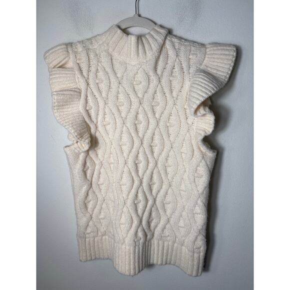 Line and Dot Off White Flutter Sleeve Knit Sweater Sz L - Picture 2 of 2